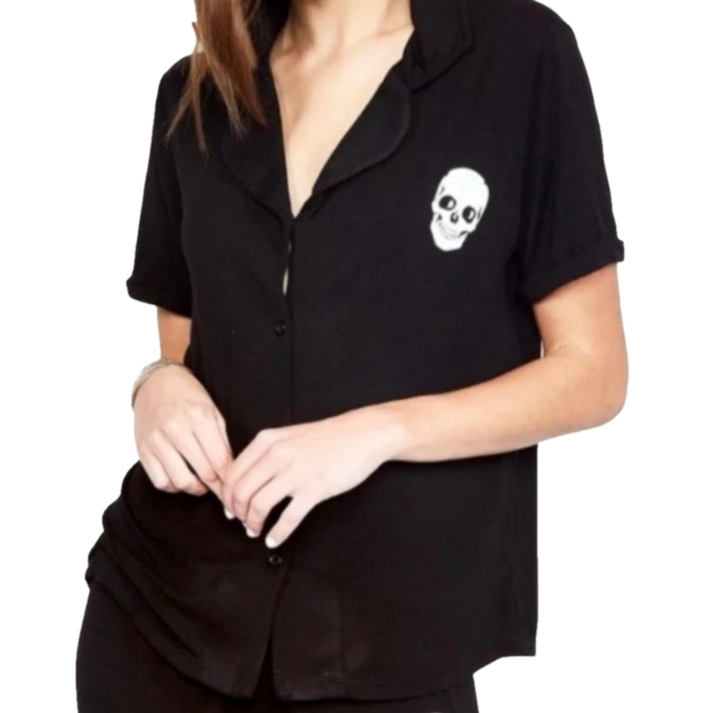 New Lauren Moshi Mini Skull Face Button Up